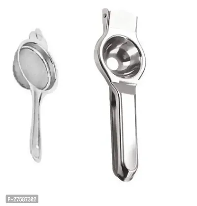 Durable Stainless Steel Tea Strainer With Stainless Steel Lemon Squeezer Pack Of 2-thumb0