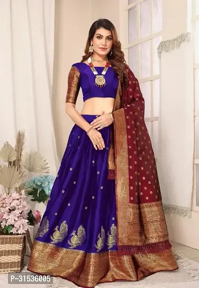 Stylish Blue Taffeta Silk Solid Lehenga Choli Set For Women-thumb0