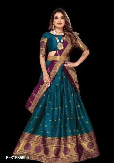 Stylish Blue Art Silk Solid Lehenga Choli Set For Women