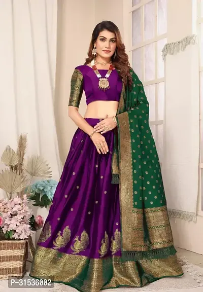 Stylish Purple Taffeta Silk Solid Lehenga Choli Set For Women