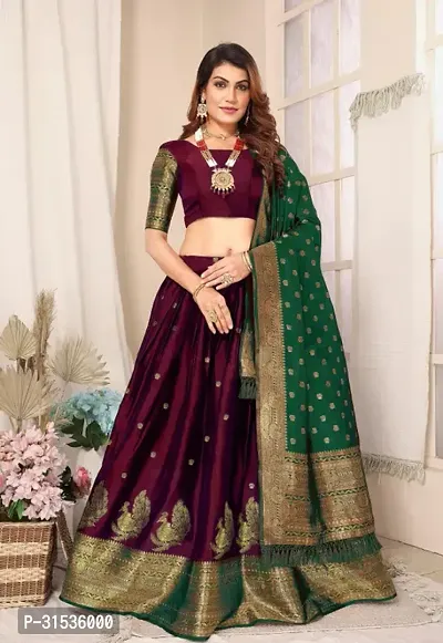 Stylish Maroon Taffeta Silk Solid Lehenga Choli Set For Women