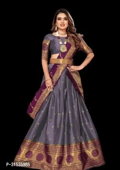 Stylish Grey Art Silk Solid Lehenga Choli Set For Women