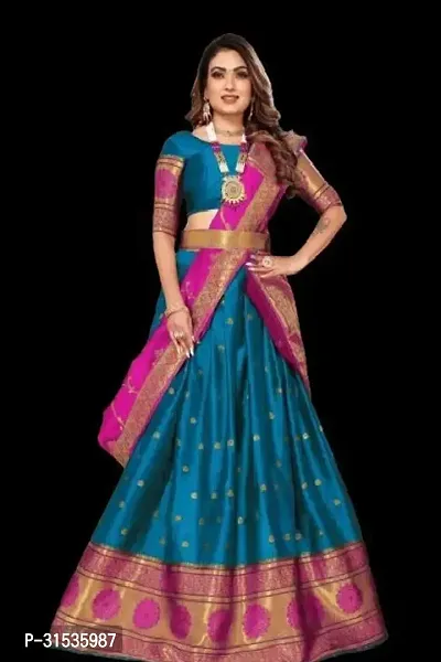 Stylish Blue Art Silk Solid Lehenga Choli Set For Women