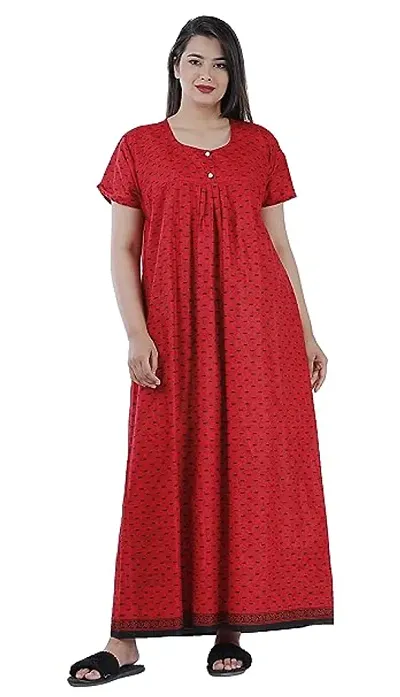 Trendy Women Cotton Printed Front Button Nighty/Night Gown