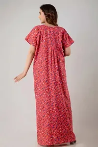 Elegant Red Cotton Printed Nighty For Women-thumb1