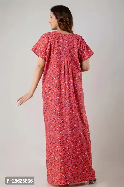 Elegant Red Cotton Printed Nighty For Women-thumb2