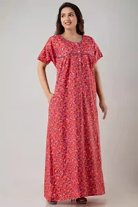 Elegant Red Cotton Printed Nighty For Women-thumb2