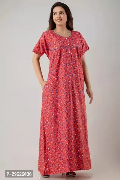 Elegant Red Cotton Printed Nighty For Women-thumb3