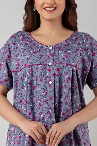 Elegant Grey Cotton Printed Nighty For Women-thumb3