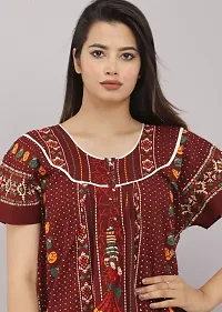 Elegant Maroon Cotton Printed Nighty For Women-thumb3