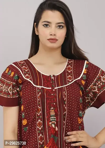 Elegant Maroon Cotton Printed Nighty For Women-thumb4