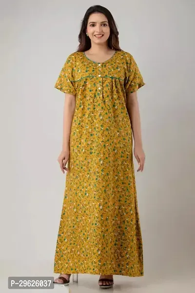 Elegant Yellow Cotton Printed Nighty For Women-thumb0