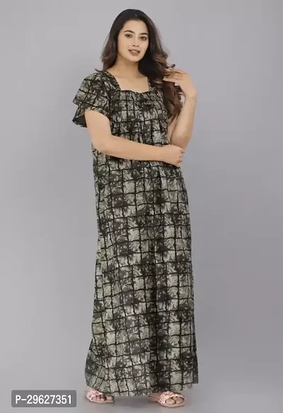 Elegant Green Cotton Printed Nighty For Women-thumb0