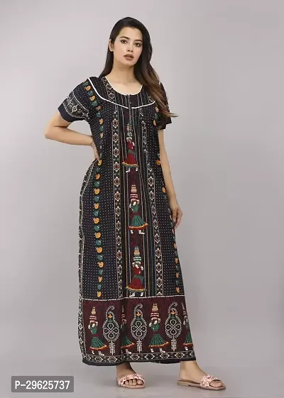 Elegant Blue Cotton Printed Nighty For Women