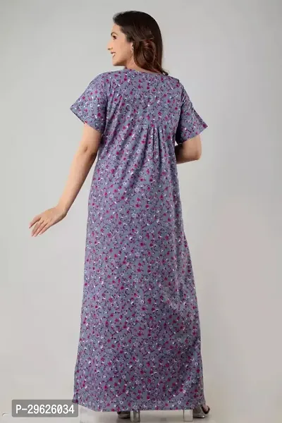 Elegant Grey Cotton Printed Nighty For Women-thumb2