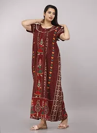 Elegant Maroon Cotton Printed Nighty For Women-thumb2