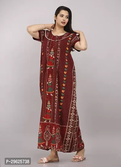 Elegant Maroon Cotton Printed Nighty For Women-thumb3