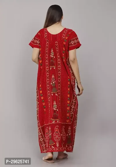 Elegant Red Cotton Printed Nighty For Women-thumb2