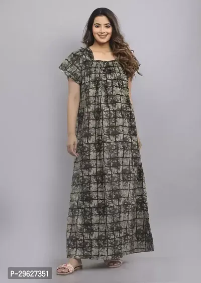 Elegant Green Cotton Printed Nighty For Women-thumb3