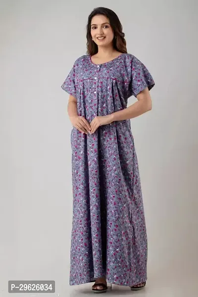 Elegant Grey Cotton Printed Nighty For Women-thumb3