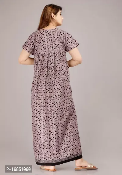 Elegant Grey Cotton Printed Nighty For Women-thumb2