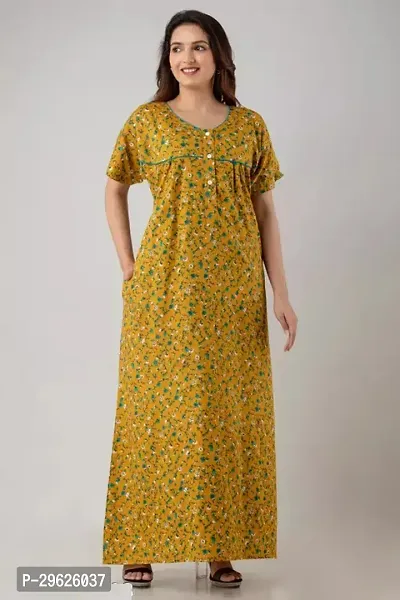 Elegant Yellow Cotton Printed Nighty For Women-thumb3