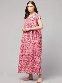 Elegant Pink Cotton Printed Nighty For Women-thumb2