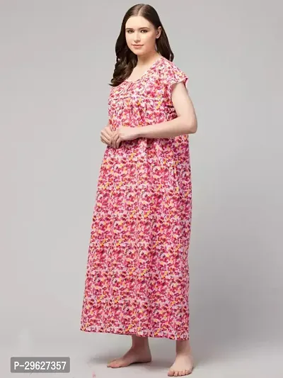 Elegant Pink Cotton Printed Nighty For Women-thumb3