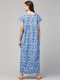 Elegant Blue Cotton Printed Nighty For Women-thumb1