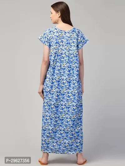 Elegant Blue Cotton Printed Nighty For Women-thumb2