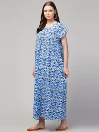 Elegant Blue Cotton Printed Nighty For Women-thumb2