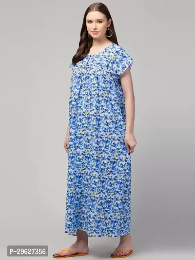 Elegant Blue Cotton Printed Nighty For Women-thumb3