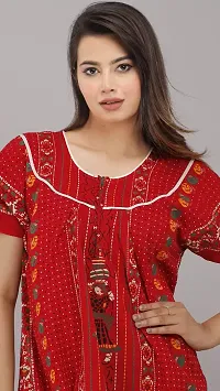 Elegant Red Cotton Printed Nighty For Women-thumb3