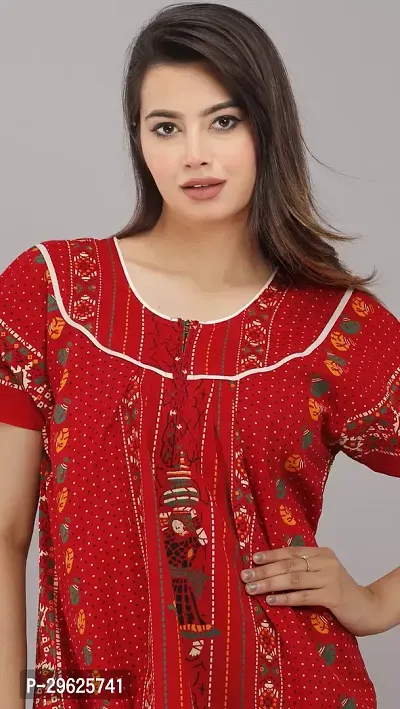 Elegant Red Cotton Printed Nighty For Women-thumb4