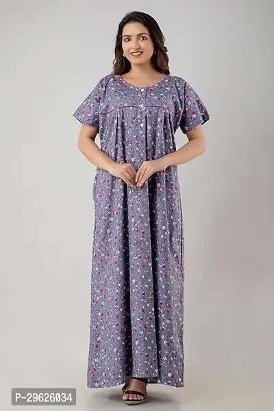 Elegant Grey Cotton Printed Nighty For Women