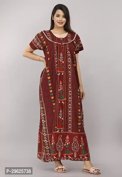 Elegant Maroon Cotton Printed Nighty For Women-thumb0