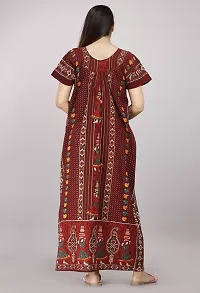 Elegant Maroon Cotton Printed Nighty For Women-thumb1