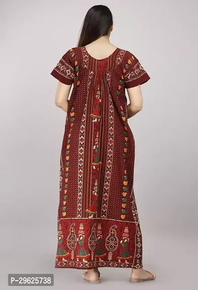 Elegant Maroon Cotton Printed Nighty For Women-thumb2