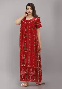 Elegant Red Cotton Printed Nighty For Women-thumb2