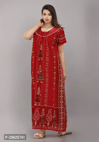 Elegant Red Cotton Printed Nighty For Women-thumb3