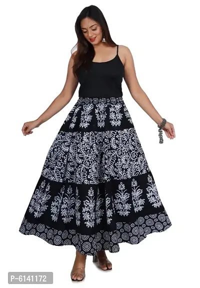 Womens Cotton Black and White Printed Skirt-thumb0