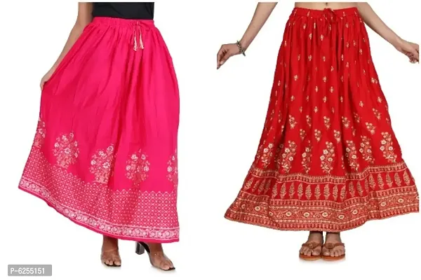 Women Cotton Printed Skirts Combo Pack of 2-thumb0