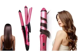 2-in-1, Ceramic Plate Essential Combo Beauty Set of Hair Straightener and hair curler for women-thumb1