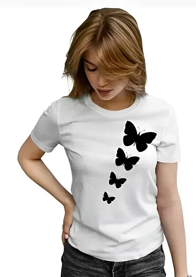 Women's Trendy Butterfly Printed T-Shirt 100% Cotton T-Shirt for Girls and Womens, Cotton Blend Fabric and Half Sleeve & Round Neck Perfect for Casual