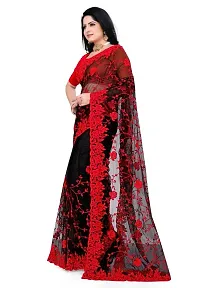 Organza Net Black and Red Color Heavy Embroidery saree with blouse-thumb1