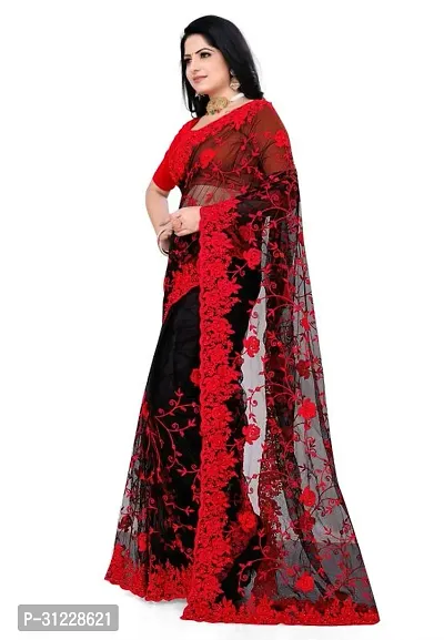 Organza Net Black and Red Color Heavy Embroidery saree with blouse-thumb2