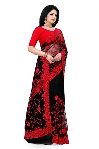 Organza Net Black and Red Color Heavy Embroidery saree with blouse-thumb3