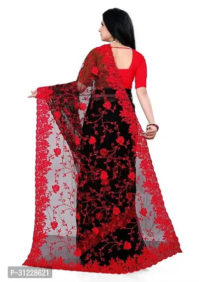 Organza Net Black and Red Color Heavy Embroidery saree with blouse-thumb3