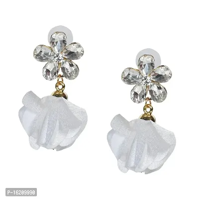 Sporty Trendz 22 K Gold Plated Beautiful Austrian Crystal Studded White Flower Fancy Earring-thumb0