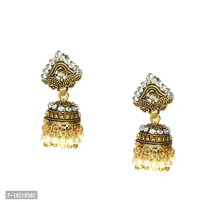 SilkyKraftz 22 K Gold Plated Semi Precious Pearl and American Diamond traditional Jhumka Earring for Girls and Women